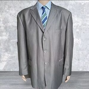 Vinci Blazer Mens 50R Olive Green Pinstripe Suit Jacket Classic Italy Designed